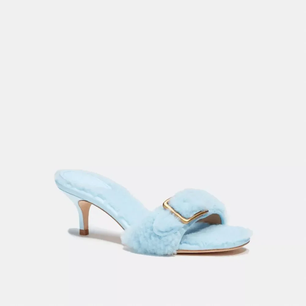 Coach Women's Shearling Buckled Mule Sandals - Baby Blue 9B - Picture 7 of 10
